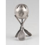 Tennis Design Pepper Pot - Silver plated pepper pot having a ball design mount on 3 tennis rackets