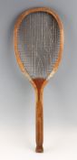 Slazenger "Demon" fish tail racket with convex throat and original two tone, natural gut