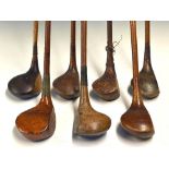 7x assorted woods: light stained unnamed left hand Bulldog Baffy, dark stained Parfinder spoon