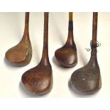 5x assorted woods: R Forgan of St. Andrews crown model driver, Light stained driver with a stainless