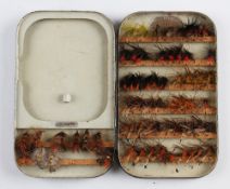 Fine C Farlow & Co 191 The Strand London black japanned eyed fly/cast tin and flies - with makers