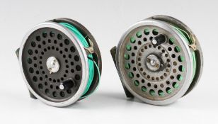 2x Hardy Marquis No.10 alloy trout fly reel: 2 screw drum latch, U shaped line guide, smooth alloy