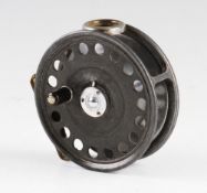 Hardy St. George Patent alloy fly reel, 3.75" diameter, clear agate line guide, black handle, 3