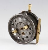 Scarce J S Sharp Aberdeen Scottie Reel: Silex style 4" with brass foot, perforated face with ivorine
