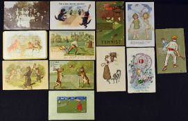 Mixed Tennis Postcard Selection includes some early examples with embossed figures, many depicting