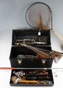 Tackle Box with Assortment of Salmon Fishing Equipment plus trout landing nets and tailer- Large