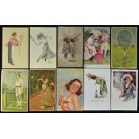 Mixed Tennis Postcards to include various coloured Tennis scenes, 'The Love Game', 'This is the
