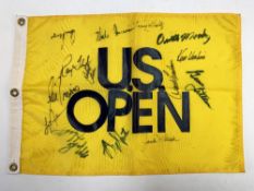 US Open Golf autographed pin flag flag: signed by 14 Open Champions include Gary Player, Ray