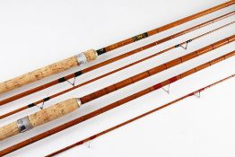 2x Jas Aspindales split cane course rods - The Aero 12ft 3pc with red agate butt and tip guides,