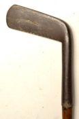 Jn Gray Prestwick thick straight blade putter c.1885 - 4.5" hosel c/w replaced hide grip with