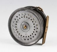 C. Farlow and Co Ltd London Perfect style alloy salmon fly reel: 4" dia, smooth brass foot with