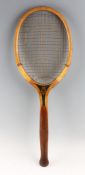 The Duchess wooden tennis racket with Bulbous tail handle with concave throat with original