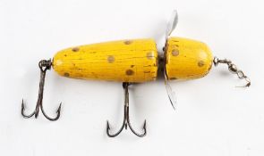 Pflueger "Yellow Globe Bait" wooden lure - used overall 4"