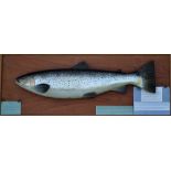 1939 Carved Wooden Sea Trout weight 19lbs 8oz - mounted on board c/w typed out details telling the