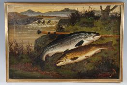 Knight, Roland (1879-1921) Salmon and Trout Catch - oil on canvas signed bottom right hand corner