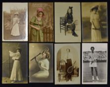 Selection of Real Photo Tennis Postcards depicting female Tennis players or females with rackets