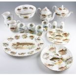 MacDonald Fine Bone China fish ware: 14x pieces Coffee pot, teapot, milk jug, water jug, salt &