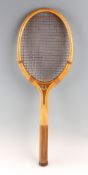 The Driver wooden tennis racket with concave throat with original natural gut stringing. by N. I.