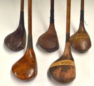 5x assorted woods: Large head driver showing the Cochranes Exhibition model stamped the aluminium
