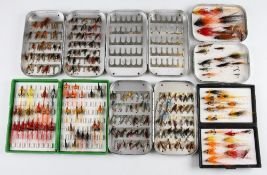 6x various trout fly boxes to incl 4x Wheatley Alloy Clip Fly Boxes, Fox Box and one other mostly