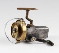 Rare Dingley & Son fixed spool reel: Left handed, brass foot, brass spool, pat app for to rear,