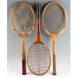 3x Wooden Tennis Rackets to include a 'Golden Eagle' for Lillywhite London racket, original gut