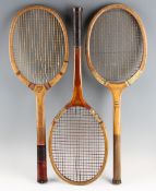 3x Wooden Tennis Rackets to include a 'Golden Eagle' for Lillywhite London racket, original gut