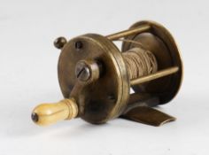 Early c1820 Haywood Birmingham Maker all brass multiplier pin stop winch, 1.5" diameter, 1.75" wide,