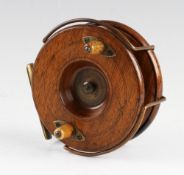 Dunhill London wooden and brass star back reel: 4.25" with double Bickerdyke brass line guide,