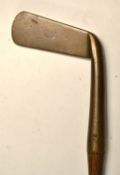 George Forrester Elie straight blade brass putter c.1890 - with thick blade, sharp neck crease and