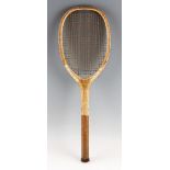 Slazenger 'Doherty' Tennis Racket an elongated flat top head, double centre stung, original gut