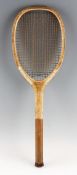 Slazenger 'Doherty' Tennis Racket an elongated flat top head, double centre stung, original gut