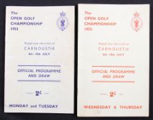 1953 Official Open Golf Championship programme - played at Carnoustie over the Wednesday and