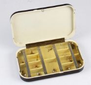 Hardy Bros Neroda Ox blood dry fly box - with 14 compartments with original celluloid sliding covers