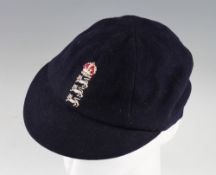 1930s England International Cricket Cap awarded to Bill Voce: navy blue cricket cap c/w England 3