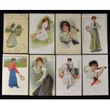 Selection of Coloured Tennis Postcards to include 'Love All', 'The Tennis Girls', 'Her Game', 'The