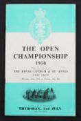 1958 Official Open Golf Championship programme - played at Royal Lytham and St Annes on Thursday 3rd