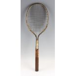 'New Dayton' Steel Framed Tennis Racket c.1925 unmarked with piano intact wire stringing and a