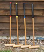 Set of 4x Croquet Mallets - all with leather wrapped grips