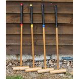 Set of 4x Croquet Mallets - all with leather wrapped grips