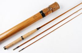 Hardy Bros restored trout fly rod and whole cane rod tube (2) - 8ft 6in palakona 3pc with clear