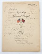 Rare 1947 Ryder Cup Golf Tournament banquet menu belonging to Reg Horne and signed by both teams