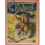 Scarce C.1900 Original French Cycling Advert for G. Richards Cycles, Paris, in colour, depicts
