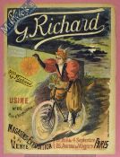 Scarce C.1900 Original French Cycling Advert for G. Richards Cycles, Paris, in colour, depicts