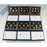 Royal Mint Proof Coin Set: To include cased sets 1993, 1994, 1995, 1996, 1998, 1999 all in green