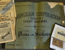 Railway – Birmingham Corporation (Quinton) Light Railway Plans and Sections 1912 Folio diagrams