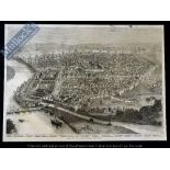 India – The City of Delhi Before the Siege Original Print 1858 of a birdseye view of the city