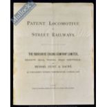 Patent Locomotive For Street Railways (Steam Tram) 1878 - A 4 page Prospectus by manufacturers “