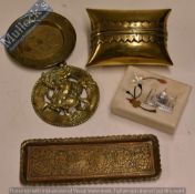 Hindu Brass Pillow Purse together with a Hindu diety brass plaque together with 2x engraved brass