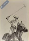 Barbara Walker Original Pencil Sketch The Polo Player 40 x 29cm